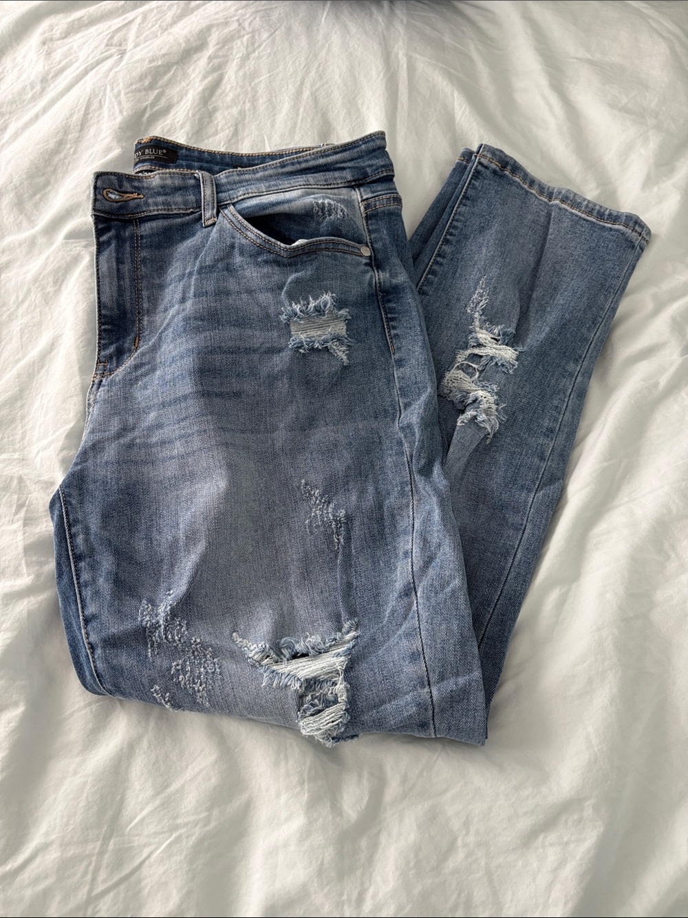 Judy Blue Distressed Medium Blue Boyfriend Jeans